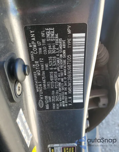 2009 Hyundai Tucson Gls из США, поврежденный, VIN KM8JM12B69U987105